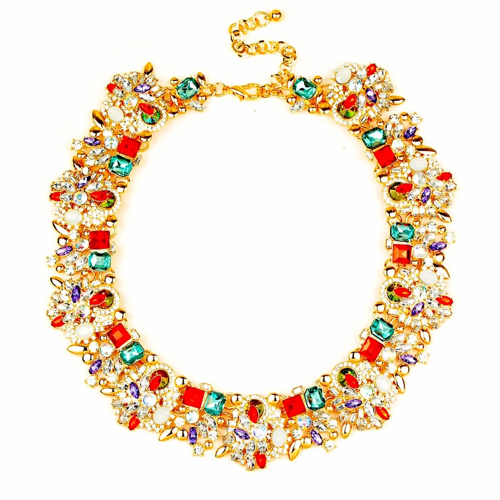 Sloane LA Eye Candy Red & Blue 14k Gold Plated Gem Necklace